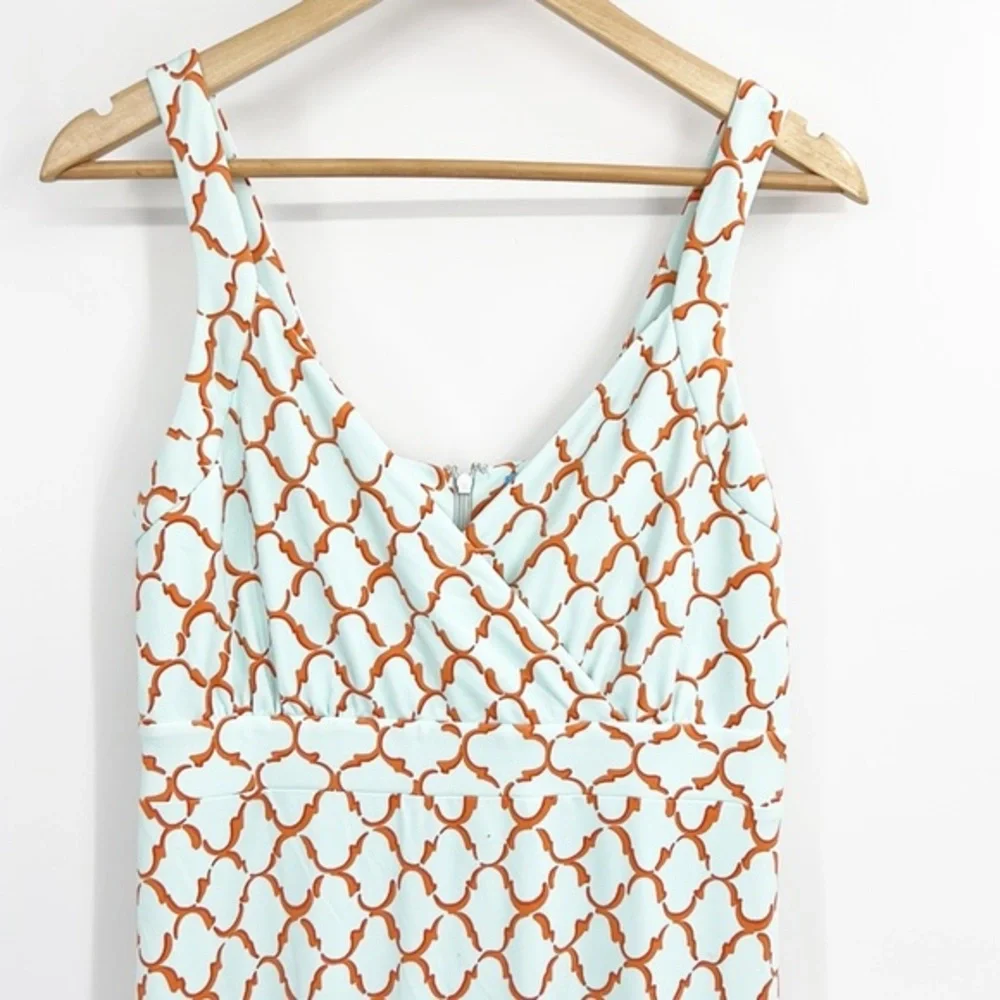J McLaughlin Maxi Dress Turquoise and Orange Geometric Pattern size Medium